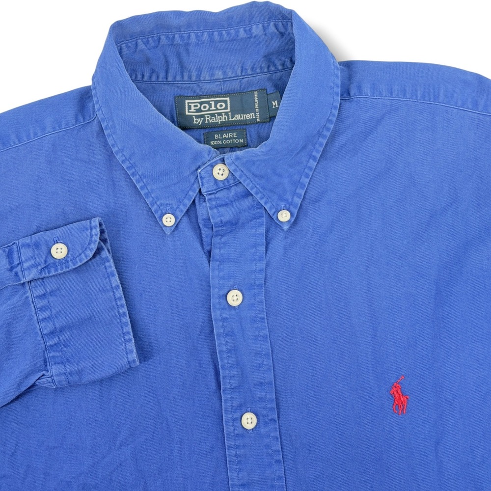 Vintage Polo Ralph Lauren Button Down Shirt Mens M Blue Blaire 90s Heavy Cotton